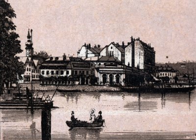 Salzkammergut-regionen, Österrike: utsikt över kasinot i Gmunden. i "" Världen illustrerar 168 vyer"" Odaterat (slutet av 1800-talet) av Unknown artist