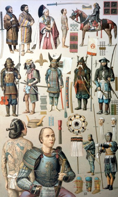 Samurai kostymer, vapen och rustningar. 1800-talet. av Unknown artist