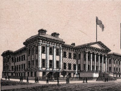 San Francisco, USA: utsikt över United States Branch Mint. i "" Världen illustrerar 168 vyer"" Odaterat (slutet av 1800-talet) av Unknown artist