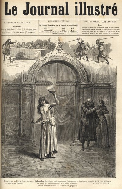 Sarah Bernhardt: Lady Macbeth i "" Macbeth", drama av Shakespeare, bearbetad av Jean Richepin - Theatre de la porte Saint-Martin - gravyr i "Le journal illustrious"" från 1884 av Unknown artist
