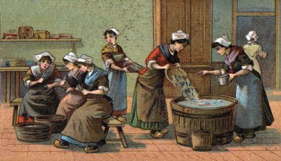 Sardinindustri: skärhuvuden, saltning. Kromolitografi från slutet av 1800-talet av Unknown artist