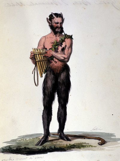 Satyr och musik. 1800-talsgravyr. av Unknown artist