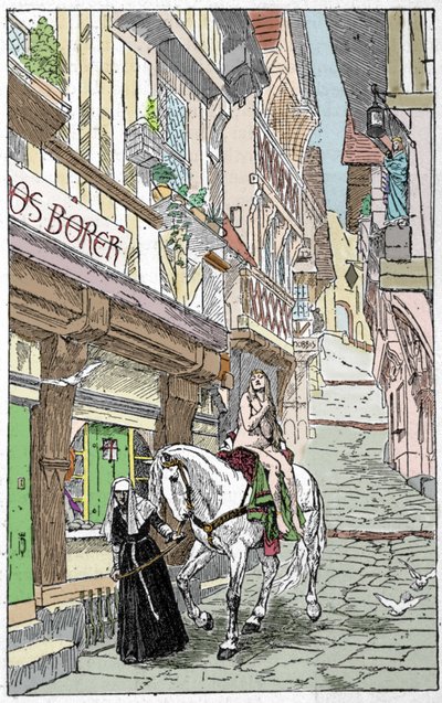 Sachsisk legend: Godiva (Lady Godiva eller Godgifu), en saxisk kvinna som i början av år 1000 gick naken till häst över Coventrys gator i England för att övertyga sin man att sänka skatterna han tog ut för att finansiera sin militärt läger av Unknown artist