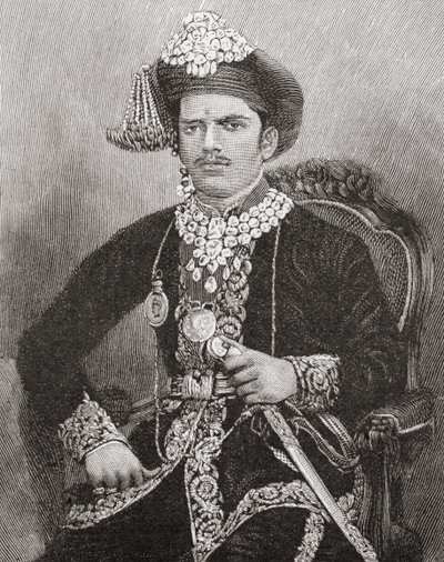 Sayajirao Gaekwad III, 17 år gammal, Maharaja av Baroda State, Indien (gravyr) av Unknown artist