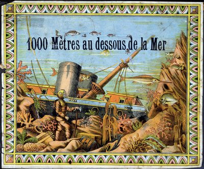Scaphandler och skeppsbruten båt - i "" 1000 meter under havet"" av Jules Verne av Unknown artist