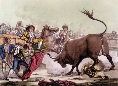Scen för tjurfäktning i Spanien, cirka 1820. av Unknown artist