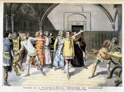 Scen av pjäsen "" Messire Du Guesclin"", drama av Paul Déleède, spelad på teatern i Porte Saint Martin. I Le petit journal, den 1895-11-03. av Unknown artist