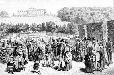 Schonbrunn Park, ett komplex av palats och trädgårdar som ligger inte långt från Wien, var sommarresidens för familjen Habsburg sedan 1700-talet. Litografi från 1800-talet. av Unknown artist