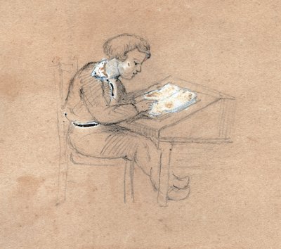 Skolpojke på jobbet. (teckning, cirka 1830) av Unknown artist