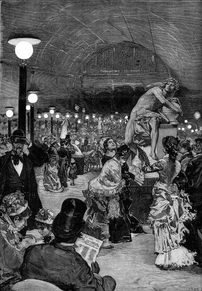 Skulpturrum på Salon de 1879 vid Palais des Champs-Elysees (Champs Elysees) i Paris. Gravyr i "" Le monde illustrious"" av Unknown artist