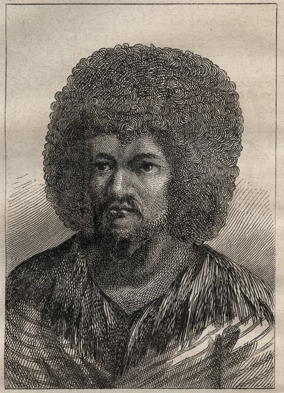 Andra resan (1772-1775) av kapten James Cook (1728-1779): porträtt av O-Too (O Too), kung av Tahiti - illustration hämtad från "The Great Mariners of the 18th century" av Unknown artist