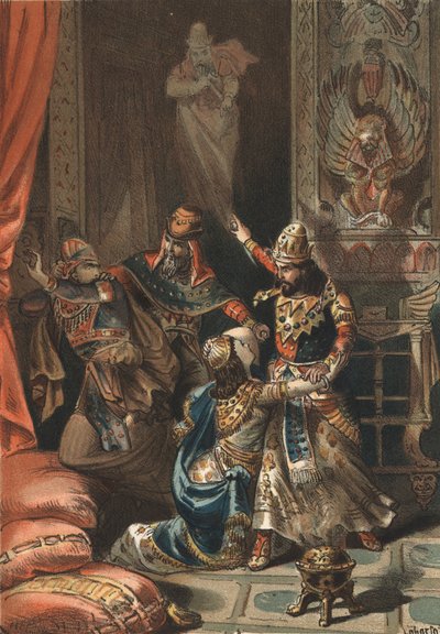 Semiramis, legendarisk drottning av Assyrien och Babylonien och hennes son Ninias. av Unknown artist