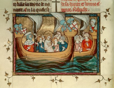 Sjunde korståget: Frankrikes kung Saint Louis (eller Ludvig IX) (1214-1270) anländer till Nicosia på Cypern omkring 1245. Miniatyr. B.N. Paris av Unknown artist