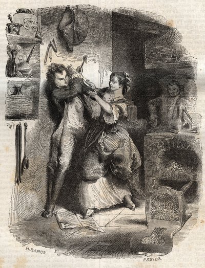 Hon smetade in mig i ansiktet, och allt detta var utsökt - Illustration till "" bekännelserna" av Jean-Jacques (Jean Jacques) Rousseau (1712-1778) - gravyr från 1849 av Unknown artist