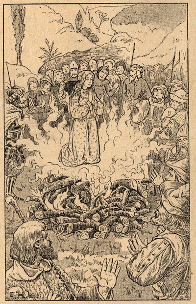 Hon stannar mitt i lågorna... Sankt Rose av Viterbo (Rosa da Viterbo) (1233-1252). Gravyr från slutet av 1800-talet. Privat samling. av Unknown artist
