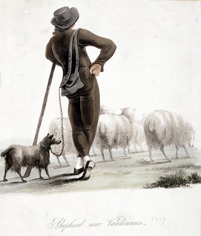 Shepherd nära Valenciennes - akvarell av Unknown artist