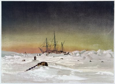 Ship in the Ice - i "" The shores of the polar sea, an Arctic expedition narration"", av Dr Edward Moos, Marcus Nard & Co, London av Unknown artist