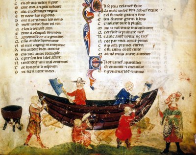 Skeppsbyggnad och tätning på 1200-talet. Miniatyr av "Roman de Troy"" av Benoit de Saint Maure. 1300-talets Biblioteca Marciana, Venedig av Unknown artist