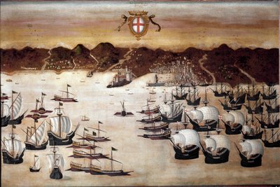 Skepp i hamnen i Genes (1500-talsmålning) av Unknown artist