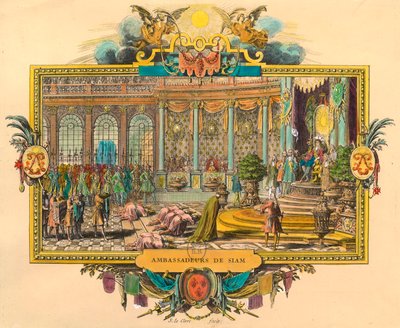 Siam-ambassadörer vid kung Ludvig XIV:s hov 1686. Gravyr. Privat samling av Unknown artist