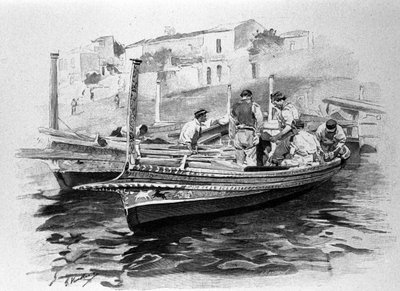 Sicilianska fiskare från Lipari-regionen. 1800-talsgravyr. av Unknown artist