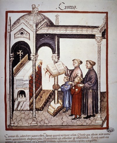 Sång (en familj som sjunger i en kyrka) - i "" Tacuinum Sanitatis""" från 1300-talet. B.N., Wien. av Unknown artist