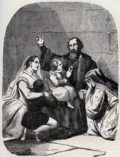 Sir Thomas More (Morus) (1478-1535) och hans dotter Margaret och barn i fängelse av Unknown artist