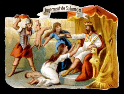 Salomos dom med modern som offrar sig själv för att rädda sitt barn. Kromolitografi av 1800-talet. av Unknown artist