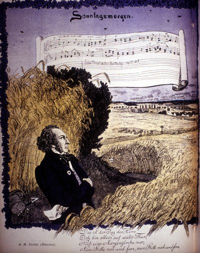 Söndag morgon, -i Op. 77 n¡1, notblad av Félix mendelssohn - Bartholdy (1809-1847). av Unknown artist