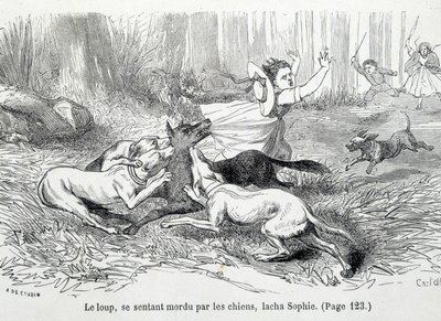 Sophie and the wolf - i "The misfortunes of Sophie"" av grevinnan av Ségur, Hachette av Unknown artist