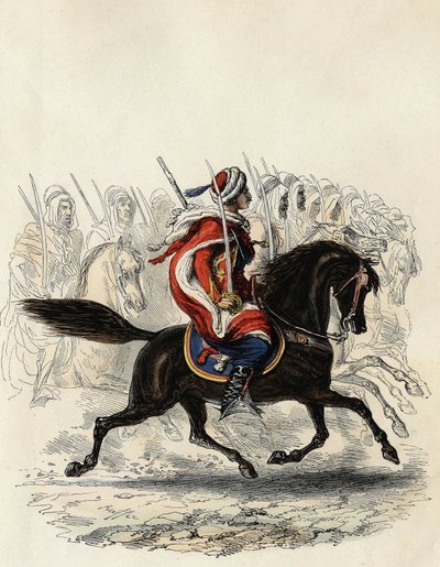 Spahis (den franska arméns indiska kavallerikår) består huvudsakligen av arabiska ryttare utbildade för provinsen Alger 1834, d