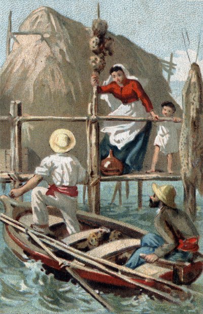 Svampfiskare på Kuba. Kromolitografi i slutet av 1800-talet. av Unknown artist