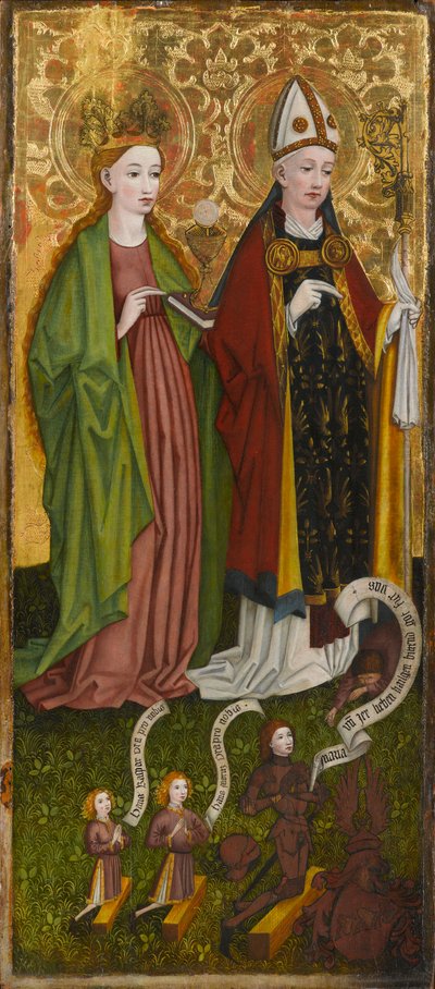 St. Barbara och St. Valentine med Caspar von Laubenberg och hans söner, cirka 1450 (tempera och olja på panel) av Unknown artist