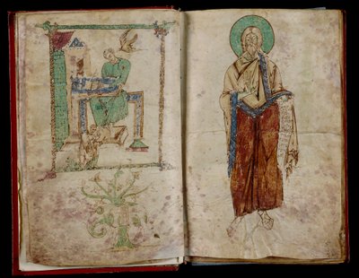 Johannes och den helige Ande som ger inspiration till den helige Gregorius: graduale 6B 59 av Unknown