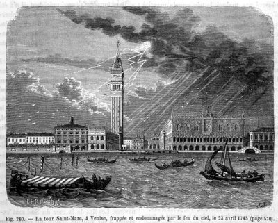 Markustornet i Venedig träffades och skadades av himlens eld den 23 april 1745 - i "" Vetenskapens underverk"" av Louis Figuier av Unknown artist