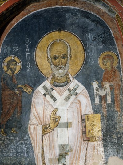 St Nicholas of Myra, fresk (1100-talet), Ayios Nikolaos tis Steyis-kyrkan (Sankt Nikolaus av taket) (1000-talet) (Unescos världsarvslista, 2001), Troodosbergen, Cypern av Unknown artist