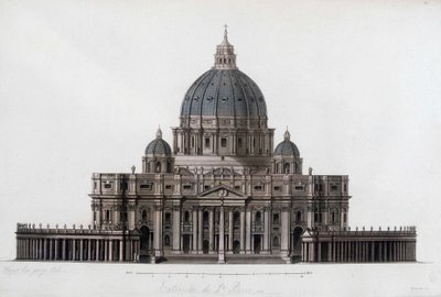 Peterskyrkan i Rom till Vatikanen (San Pietro in Vaticano). I "" Den gamla och moderna kostymen"" 1819-1820, av Jules Ferrario. av Unknown artist