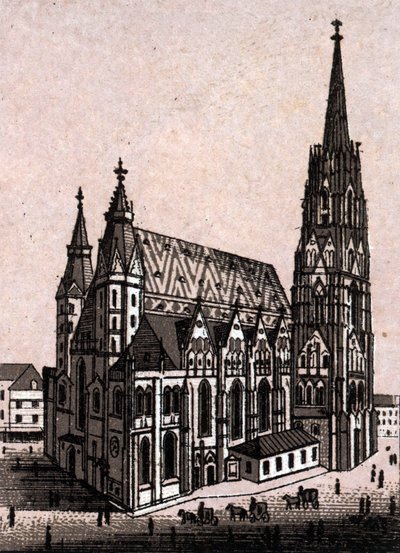 Stefansdomen (St. Stephen eller Stephansdom eller St. Stephane eller St. Stephan Kirche) i Wien i Österrike (Wien) i "Världen illustrerar 168 vyer" Odaterat (slutet av 1800-talet) av Unknown artist