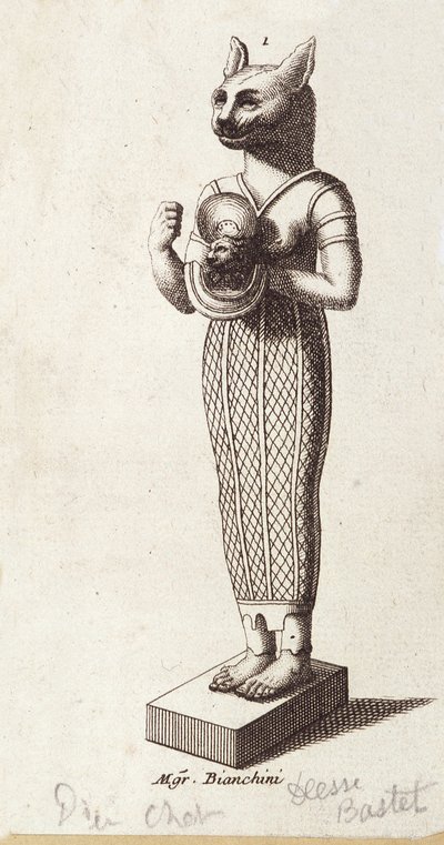 Staty av dansens gudinna, Cat-head Bastet (Forntida Egypten). gudinna i forntida egyptisk religion, av Unknown artist