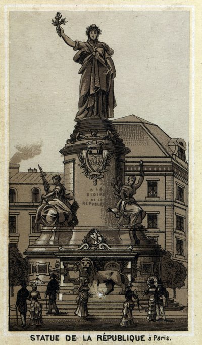 Staty av republiken, Place de la Republique i Paris. Kromolitografi från slutet av 1800-talet. av Unknown artist
