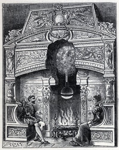 Ånga och solvärme: Eolipyl eldstad, ång- och reaktionsmaskinsystem som ursprungligen designades av Heron of Alexandria (80 f.Kr.). Gravyr i "" La Nature"" av Unknown artist