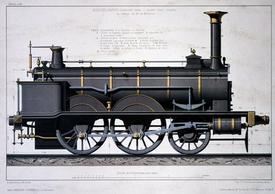 Ånglok av Mulhouse Railway - ritning i tvätten av Unknown artist