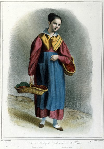Jordgubbsförsäljare. Gravyr från "" Milanese kostym av Locarno "" av Unknown artist
