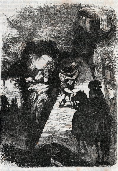 Kamp mellan Roland och Rodomont - gravyr från 1851 från "" Furious Roland"" (Orlando furioso) (1500-talet) av Ludovico Ariosto, känd som Ariosta - Edition översatt från italienska av greven av Tressan och publicerad av Gustave Harvard 1851 av Unknown artist