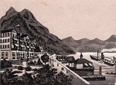 Schweiz: utsikt över staden Gersau. i "" Världen illustrerar 168 vyer"" Odaterat (slutet av 1800-talet) av Unknown artist