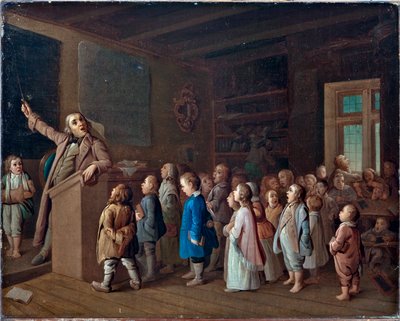 Undervisning i lantskolan, Anonym. Olja på duk, Första hälften av 1800-talet., Statens museum för religionshistoria, St Petersburg av Unknown artist
