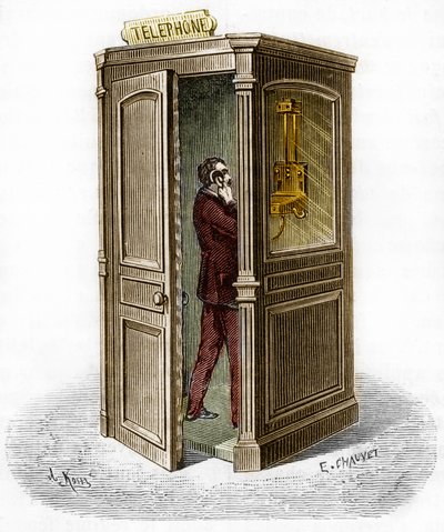 Telefonkiosk 1888. Gravyr i "The Journal of Youth" av Unknown artist