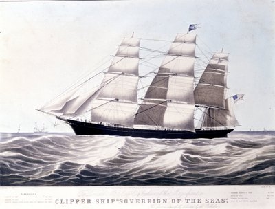 Den amerikanska klipparen Sovereign of the Sea omkring 1852. Litografi från 1800-talet av Unknown artist