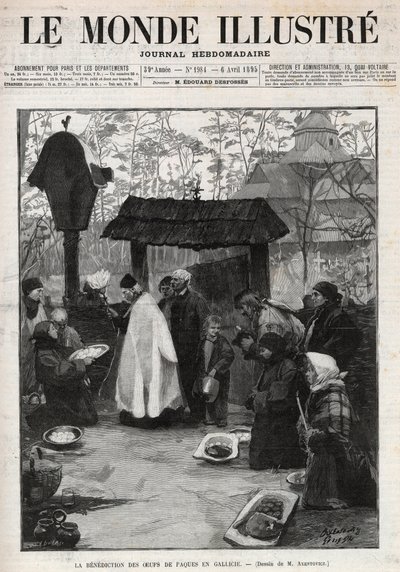 Påskäggens välsignelse i Galicien (Lilla Ryssland) - gravyr i "The Illustrious World" från 1895 av Unknown artist