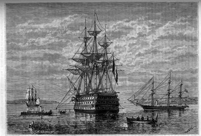 "Borda"" och dess annex "Janus" och "Bougainville"". Gravyr i "Le journal de la jeunesse"" av Unknown artist
